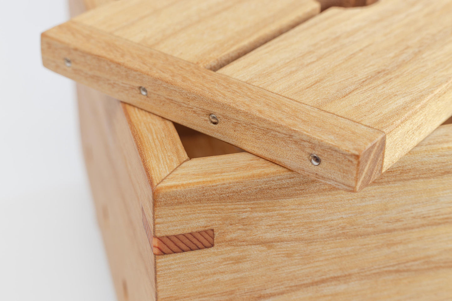 Close up of timber craftsmanship and joinery detail on a wooden tofu press by Tofu Press Australia.